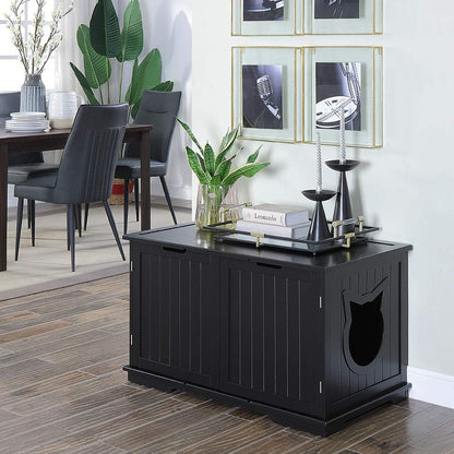 X-Large Designer Cat Washroom Storage Bench Cat Litter Box Enclosure Furniture Box House with Table, Big Enough for Automatic Litter Box or Two Litter Boxes.